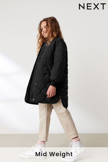 Black Longline Quilted Padded Coat (3-16yrs) (D38602) | £36 - £46
