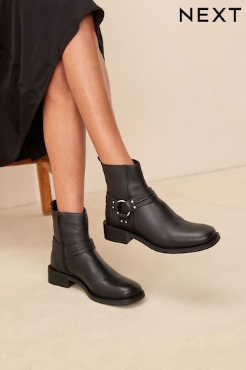 Black Forever Comfort® D Ring Biker Ankle Boots (D38607) | £68