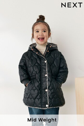 Charcoal Grey Shower Resistant Heart Quilted Padded Coat (12mths-7yrs) (D38747) | £32 - £36