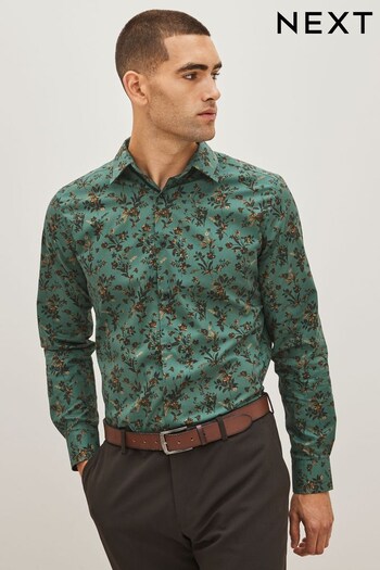 Forest Green Floral Regular Fit Printed Trimmed Shirt (D38756) | £36