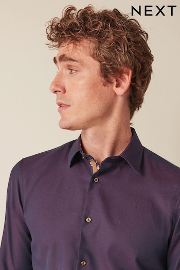 Purple Contrast Button Regular Fit Trimmed Shirt (D38767) | £30