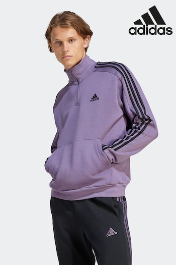 adidas Purple Sportswear Essentials Fleece 3-Stripes 1/4-Zip Sweatshirt (D38932) | £50