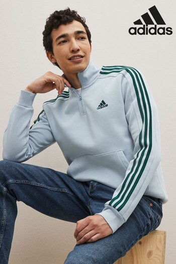 adidas Blue Sportswear Essentials Fleece 3-Stripes 1/4-Zip Sweatshirt (D38934) | £50