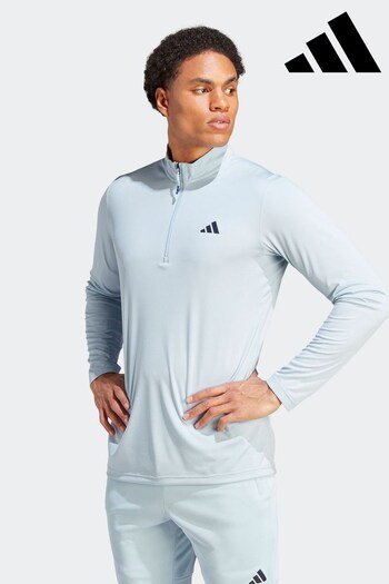 adidas Blue Performance Train Essentials Seasonal Training 1/4-Zip Long Sleeve Sweatshirt (D38996) | £38