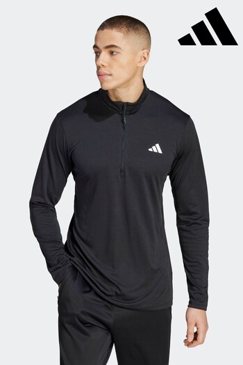 adidas Black Performance Train Essentials Seasonal Training 1/4-Zip Long Sleeve Sweatshirt (D38998) | £38