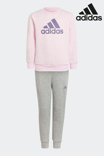 adidas Pink Sweatshirt Sportswear Kids Essentials Logo Fleece Jogger Set (D39144) | £35