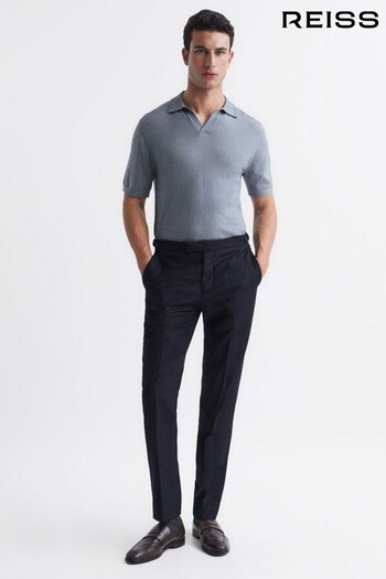 Reiss Dove Blue Duchie Merino Wool Open Collar Polo Shirt (D39177) | £88