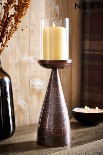 Copper Large Metal Etched Pillar Candle Stick (D39192) | £45