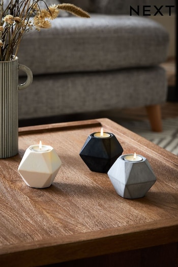 Set of 3 Grey Geometric Skandi Tealight Candle Holders (D39193) | £16