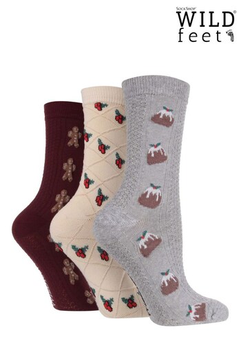 Wild Feet Brown Textured Knit Festive Socks with Gift Tag Multipack (D39194) | £14