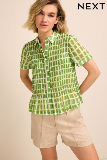 Green Check Short Sleeve Shirred Shirt (D39206) | £30