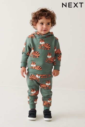Green Tiger All Over Print Hoodie organisch and Joggers Set (3mths-7yrs) (D39330) | £20 - £24