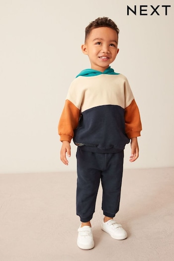 Navy Blue/Tan Brown Colourblock lav Hoodie and Jogger Set (3mths-7yrs) (D39334) | £19 - £23