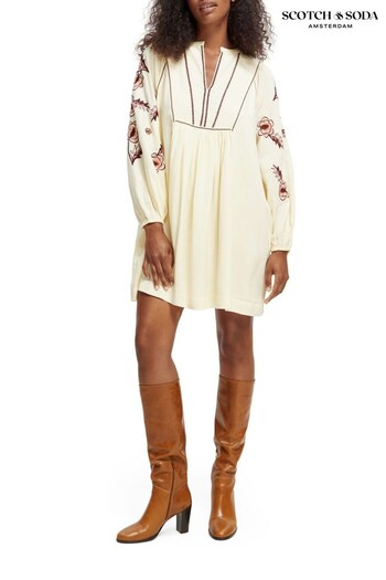 Scotch And Soda Cream Embroidered Tencel™ Lyocell Dress (D39392) | £195
