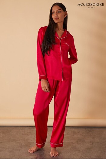 Accessorize Red Satin Button Through Pyjama Set (D39494) | £45