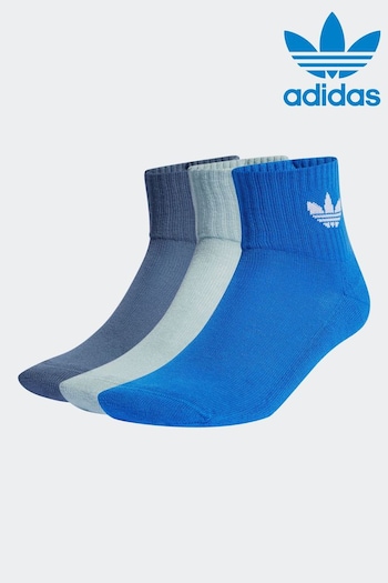adidas Originals Blue Mid-Cut Ankle Socks - 3 Pairs (D39521) | £12