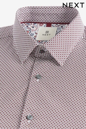 Burgundy Red Geometric Slim Fit Cotton Shirt (D39548) | £36