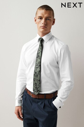 White/Forest Green Floral Regular Fit Single Cuff Shirt And Tie Pack (D39550) | £38