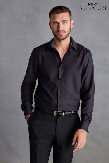 Black Herringbone Signature Textured Trimmed Formal Shirt (D39558) | £42