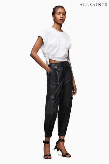 AllSaints Freida Leather  Black Trousers (D39559) | £339