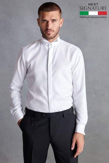 White Slim Fit Double Cuff Signature Canclini Made In Italy Shirt (D39581) | £59