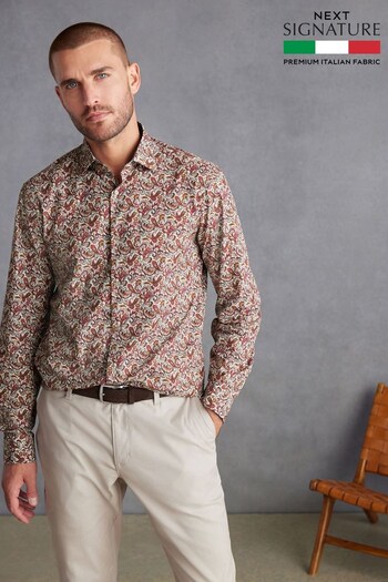 Brown Paisley Regular Fit Single Cuff Signature Made In Italy Texta Print Shirt (D39588) | £48