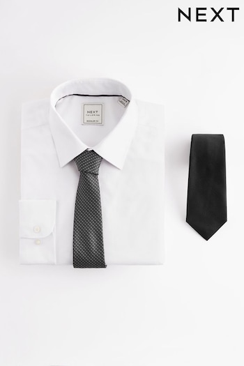 White/Black Regular Fit Single Cuff Shirt And Two Ties Pack (D39591) | £42