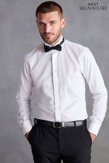 White Wing Collar Signature Textured Wing Collar Single Cuff Dress Shirt (D39595) | £38