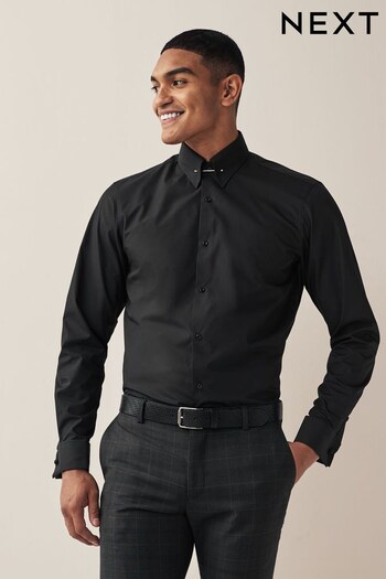 Black/Gold Pin Collar Regular Fit Double Cuff Occasion Shirt (D39599) | £24
