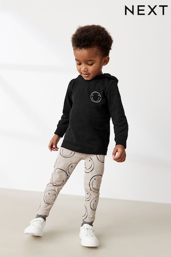 Black/Ecru and Smile Face Long Sleeve Hoodie And Leggings Set (3mths-7yrs) (D39664) | £12 - £16