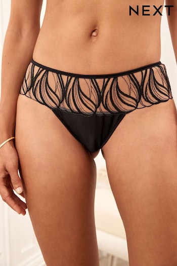 Black Embroidered Brazilian Knickers (D39716) | £12