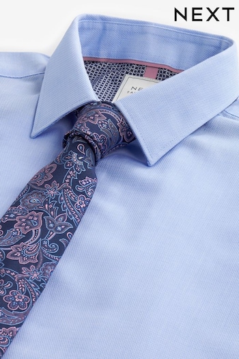 Blue/Pink Paisley Slim Fit Single Cuff Shirt And Tie Set (D39719) | £36