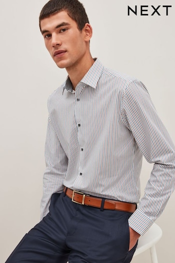 White/Blue/Brown Stripe Slim Fit Double Cuff Cotton Trimmed Shirt (D39720) | £36