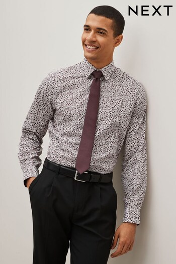 White/Burgundy Red Ditsy Regular Fit Single Cuff Shirt And Tie (D39721) | £36