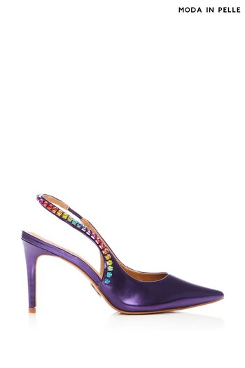 Moda In Pelle Purple Jewelled Slingback Courts With Mid Stiletto Heel (D39872) | £130