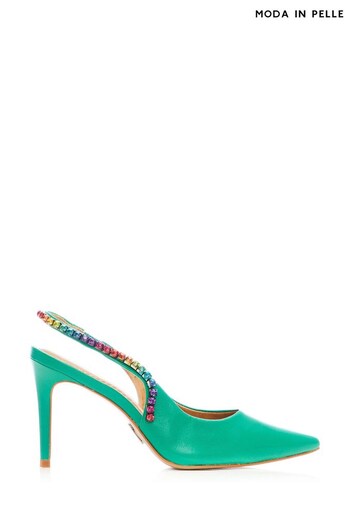 Moda In Pelle Green Jewelled Slingback Courts With Mid Stiletto Heel (D39873) | £130