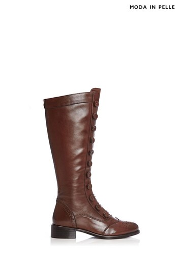 Moda In Pelle Sidnee Button Front Knee High Brown Boots (D39882) | £180