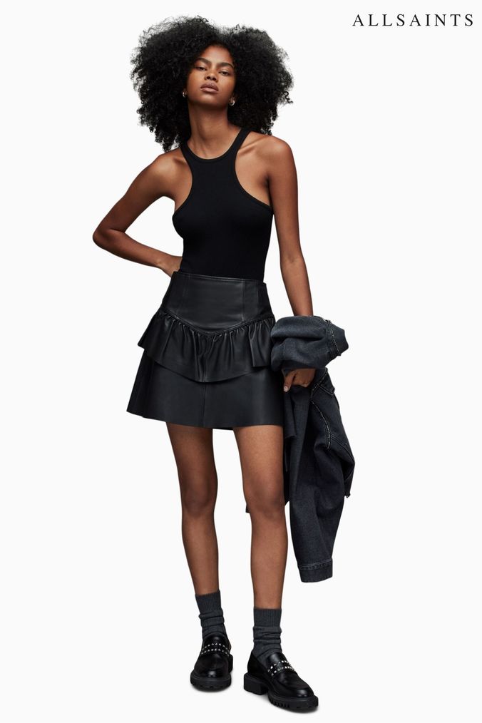 Plain black hot sale leather skirt