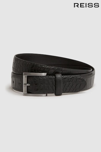Reiss Black/Gunmetal Albany Leather Belt (D39999) | £60