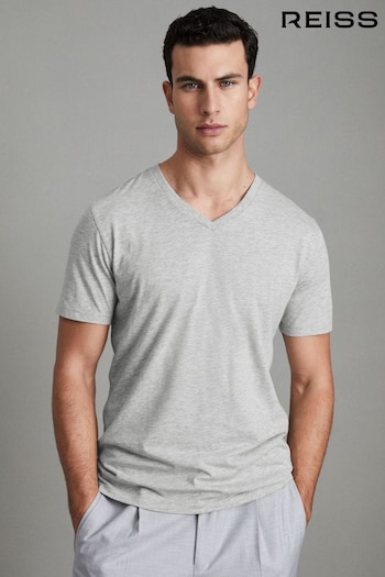 Reiss Grey Marl Dayton Regular Fit V-Neck T-Shirt (D40023) | £28