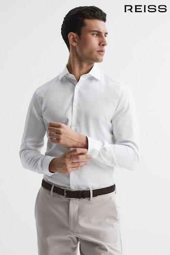 Reiss White Remote Cotton Satin Slim Fit Shirt (D40027) | £78