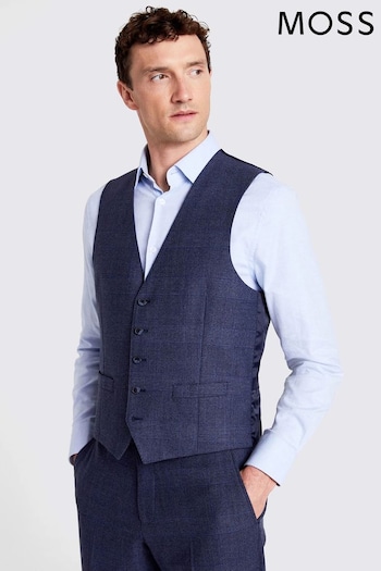 MOSS Tailored Fit Blue Check Waistcoat (D40323) | £110