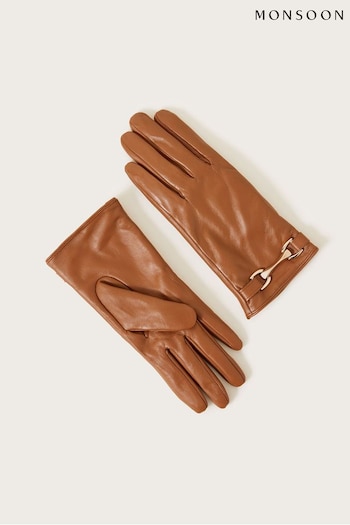 Monsoon Leather Metal Trim Brown Gloves (D40344) | £30
