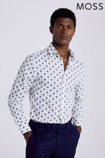 MOSS Tailored Fit Blue Geo Print Shirt (D40361) | £50