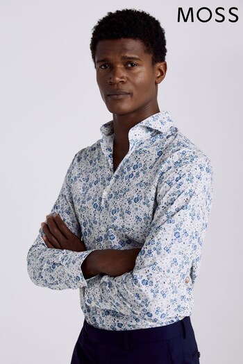 MOSS Tailored Fit Blue Ditsy Floral Shirt (D40363) | £50