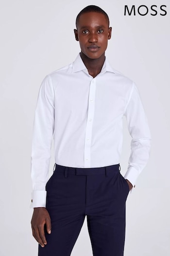 MOSS White Tailored Fit Double Cuff White Stretch Shirt (D40386) | £35
