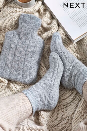Grey Cableknit Hot Water Bottle Socks Set (D40438) | £20