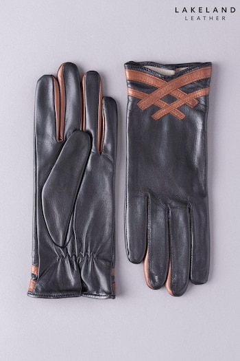 Lakeland Leather Daisy Contrasting Black Leather Gloves (D40711) | £40