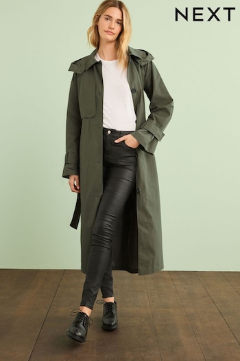 Khaki Green Waterproof Hooded Trench Coat (D40741) | £90