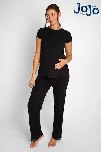 A-Z Womens Sports Brands Black Lace Maternity & Nursing Pyjama Set (D40960) | £39.50